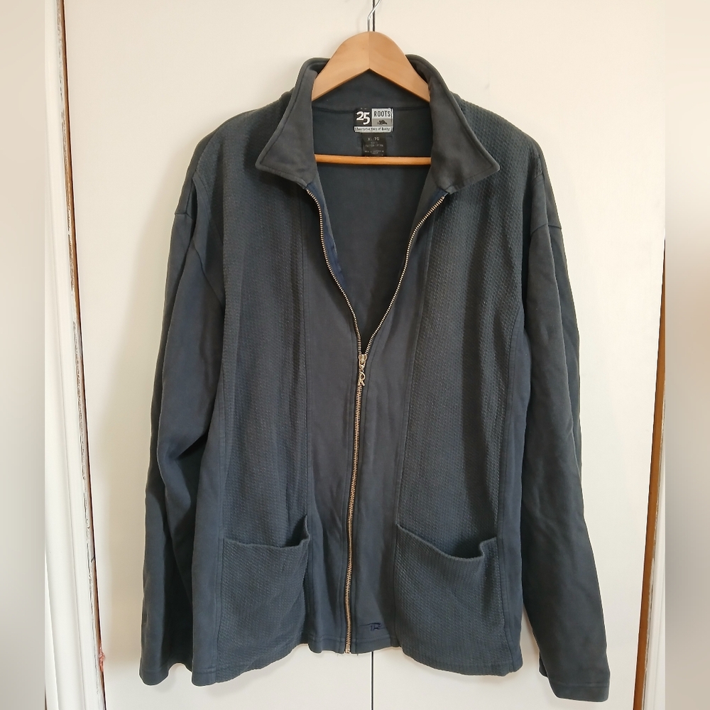 Vintage Roots 25th Anniversary Full Zip Cotton Jacket XL Made in Canada Navy